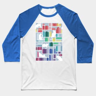 Rainbow bookshelf // pastel blue background white shelf and library cats Baseball T-Shirt